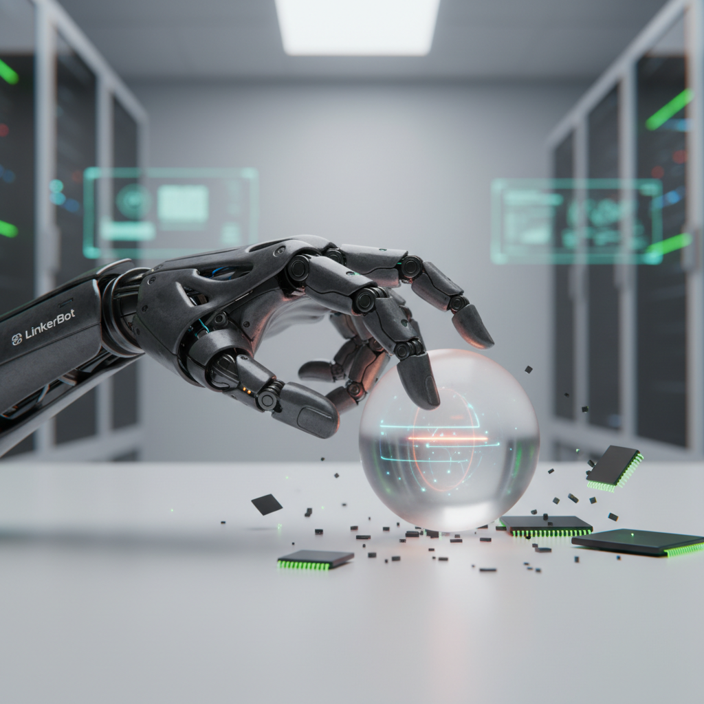 Mano robótica LinkerBot con destreza humana manipulando objeto delicado